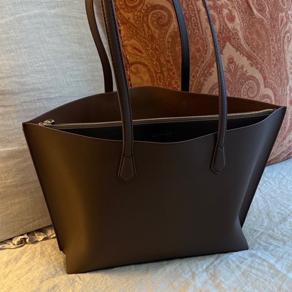 Quince Italian Leather triple shopper tote